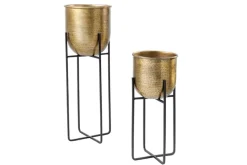 2er Set Blumentopf UNIT 70/50cm gold schwarz Metall Hammerschlag Design