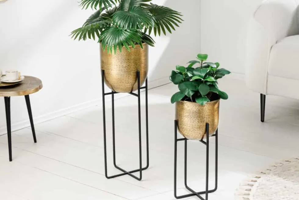 2er Set Blumentopf UNIT 70/50cm gold schwarz Metall Hammerschlag Design