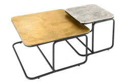 2er Set Couchtisch ABSTRACT 60cm gold silber schwarz Metall handmade