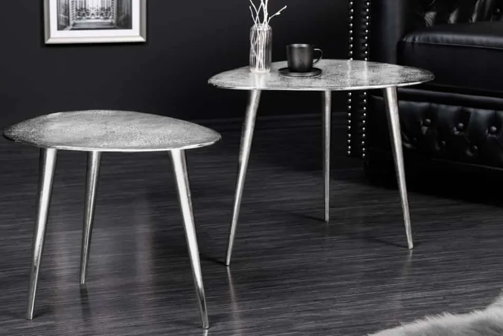2er Set Couchtisch ELEMENTS 50cm silber Metall Handarbeit
