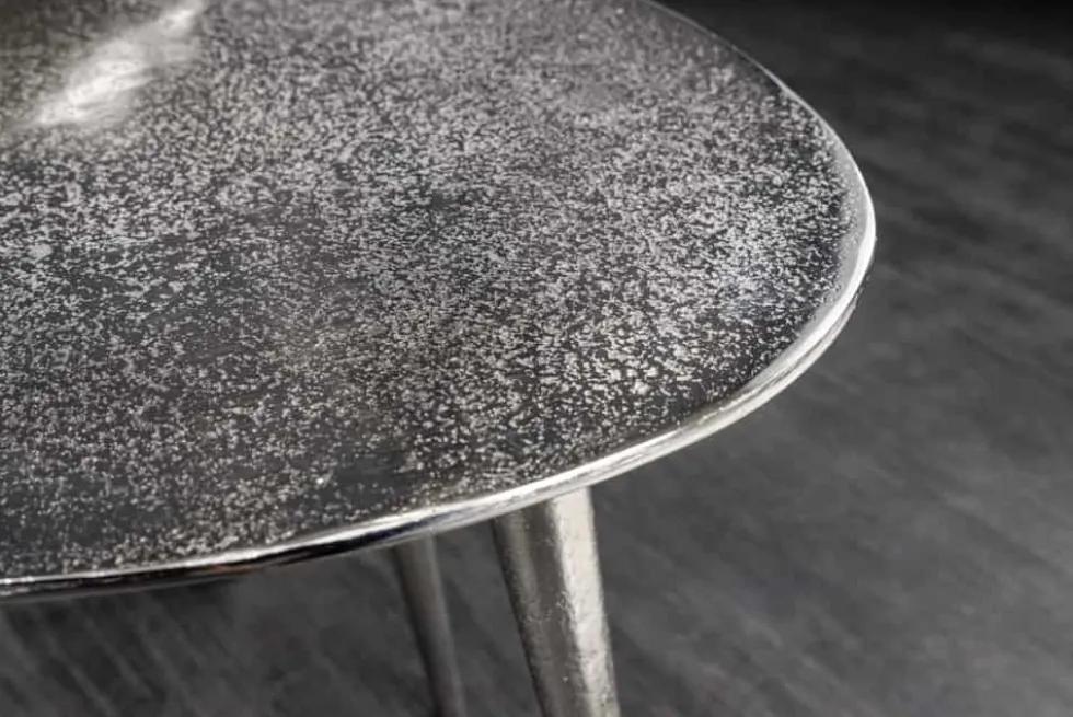 2er Set Couchtisch ELEMENTS 50cm silber Metall Handarbeit