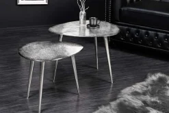 2er Set Couchtisch ELEMENTS 50cm silber Metall Handarbeit