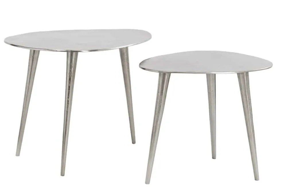 2er Set Couchtisch ELEMENTS 50cm silber Metall Handarbeit