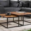 2er Set Couchtisch ELEMENTS 65cm braun Sheesham Massivholz stone finish Eisen schwarz