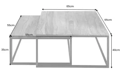2er Set Couchtisch ELEMENTS 65cm braun Sheesham Massivholz stone finish Eisen schwarz