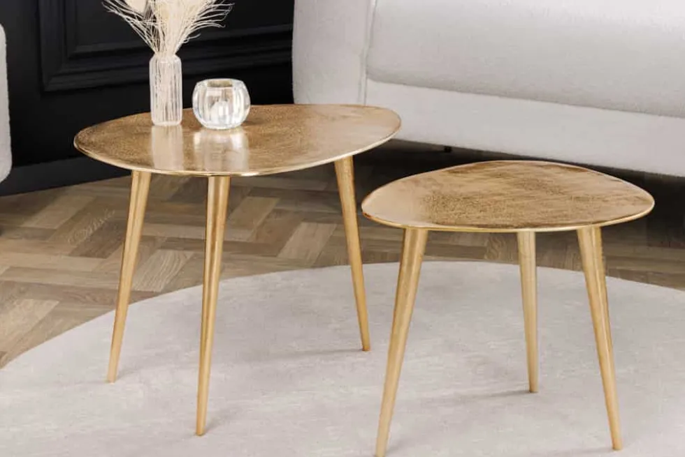2er Set Couchtisch ELEMENTS 50cm gold Metall Handarbeit