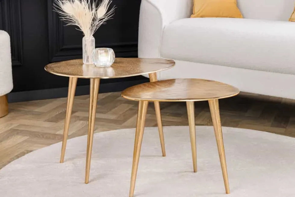 2er Set Couchtisch ELEMENTS 50cm gold Metall Handarbeit