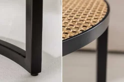 2er Set Couchtisch VIENNA LOUNGE 70cm rund Mangoholz massiv Wiener Geflecht Metall schwarz
