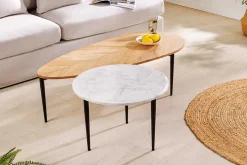 2er Set Couchtische ADLON 110cm natur weiß Akazienholz Marmor schwarz Metall