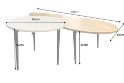 2er Set Couchtische ADLON 110cm natur weiß Akazienholz Marmor schwarz Metall