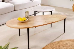 2er Set Couchtische ADLON 110cm natur weiß Akazienholz Marmor schwarz Metall