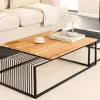 2er Set Couchtische ARCHITECTURE 90cm natur Akazienholz schwarz Steinfurnier Metall