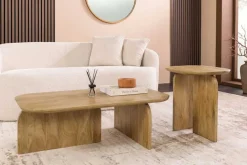 2er Set Couchtische GATSBY 100cm braun Mangoholz organische Form Beistelltisch