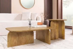 2er Set Couchtische GATSBY 100cm braun Mangoholz organische Form Beistelltisch