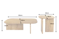 2er Set Couchtische GATSBY 100cm braun Mangoholz organische Form Beistelltisch