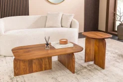 2er Set Couchtische GATSBY 100cm braun Akazienholz organische Form Beistelltisch