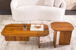 2er Set Couchtische GATSBY 100cm braun Akazienholz organische Form Beistelltisch