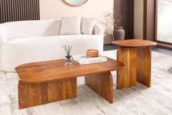 2er Set Couchtische GATSBY 100cm braun Akazienholz organische Form Beistelltisch