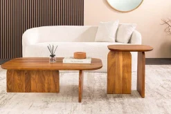 2er Set Couchtische GATSBY 100cm braun Akazienholz organische Form Beistelltisch