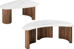 2er Set Couchtische OSAKA 120cm weiß Marmor Keramik Walnuss
