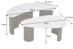 2er Set Couchtische OSAKA 120cm weiß Marmor Keramik Walnuss