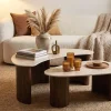 2er Set Couchtische OSAKA 120cm champagner greige Travertin Keramik Walnuss