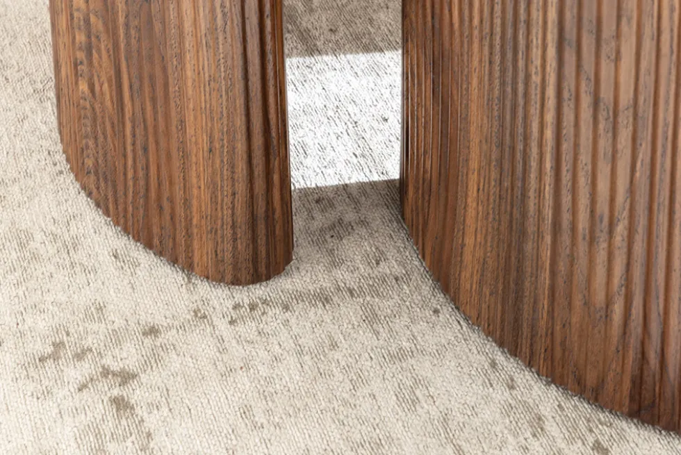 2er Set Couchtische OSAKA 120cm champagner greige Travertin Keramik Walnuss