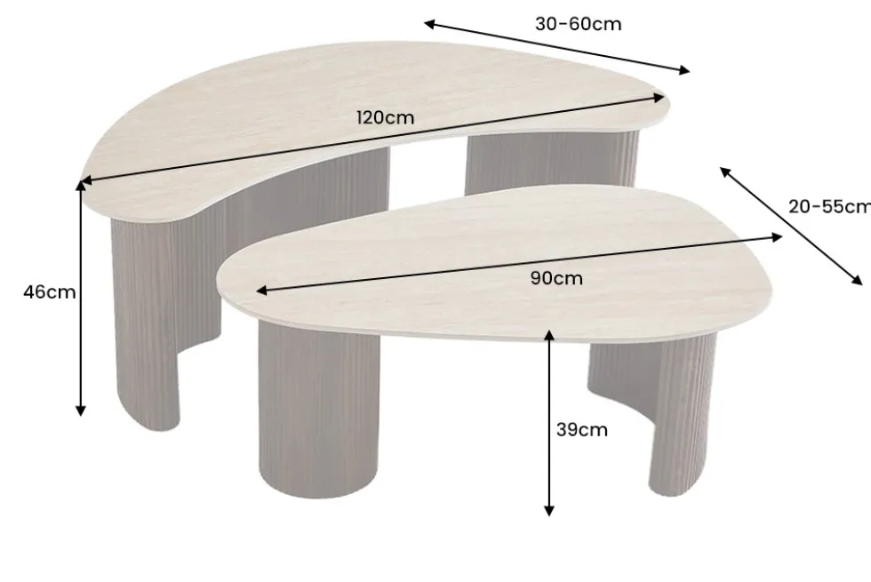 2er Set Couchtische OSAKA 120cm champagner greige Travertin Keramik Walnuss