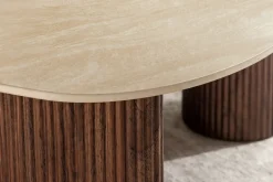 2er Set Couchtische OSAKA 120cm champagner greige Travertin Keramik Walnuss