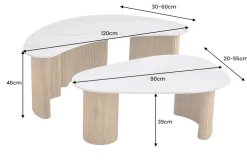 2er Set Couchtische OSAKA 120cm weiß Marmor Keramik natur Eiche