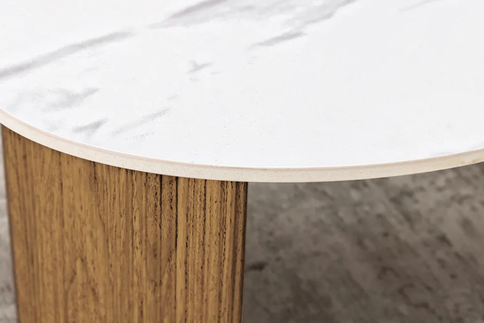 2er Set Couchtische OSAKA 120cm weiß Marmor Keramik natur Eiche