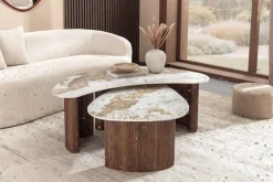 2er Set Couchtische OSAKA 120cm weiß Pandora Keramik Walnuss