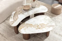 2er Set Couchtische OSAKA 120cm weiß Pandora Keramik Walnuss