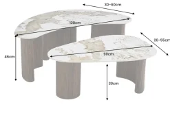 2er Set Couchtische OSAKA 120cm weiß Pandora Keramik Walnuss