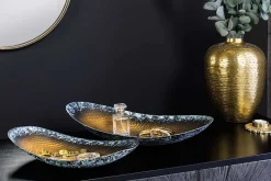 2er Set Deko Schalen ORIENT 45cm gold Hammerschlag Design mit Patina