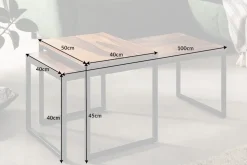 2er Set Design Couchtisch ELEMENTS 100cm Sheesham Massivholz stone finish Metallgestell