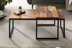2er Set Design Couchtisch ELEMENTS 100cm Sheesham Massivholz stone finish Metallgestell