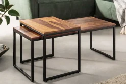 2er Set Design Couchtisch ELEMENTS 100cm Sheesham Massivholz stone finish Metallgestell