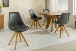 2er Set Design Stuhl SCANDINAVIA MEISTERSTÜCK grau Kunstleder natur Metall Eichen-Optik