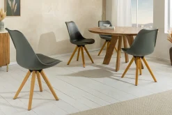 2er Set Design Stuhl SCANDINAVIA MEISTERSTÜCK grau Kunstleder natur Metall Eichen-Optik
