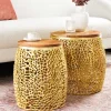 2er Set Filigraner Design Couchtisch ABSTRACT LEAF gold Akazienholz Handarbeit Metall rund