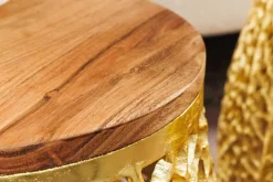 2er Set Filigraner Design Couchtisch ABSTRACT LEAF gold Akazienholz Handarbeit Metall rund