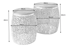 2er Set Filigraner Design Couchtisch ABSTRACT LEAF gold Akazienholz Handarbeit Metall rund