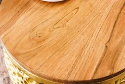 2er Set Filigraner Design Couchtisch ABSTRACT LEAF gold Akazienholz Handarbeit Metall rund