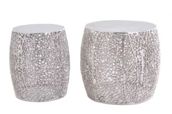 2er Set filigraner Design Couchtisch ABSTRACT LEAF antik silber Handarbeit rund