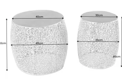 2er Set filigraner Design Couchtisch ABSTRACT LEAF antik silber Handarbeit rund