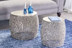2er Set filigraner Design Couchtisch ABSTRACT LEAF antik silber Handarbeit rund
