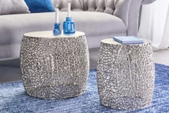 2er Set filigraner Design Couchtisch ABSTRACT LEAF antik silber Handarbeit rund
