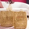 2er Set Filigraner Design Couchtisch ABSTRACT LEAF gold Handarbeit Metall rund