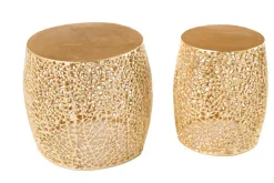 2er Set Filigraner Design Couchtisch ABSTRACT LEAF gold Handarbeit Metall rund